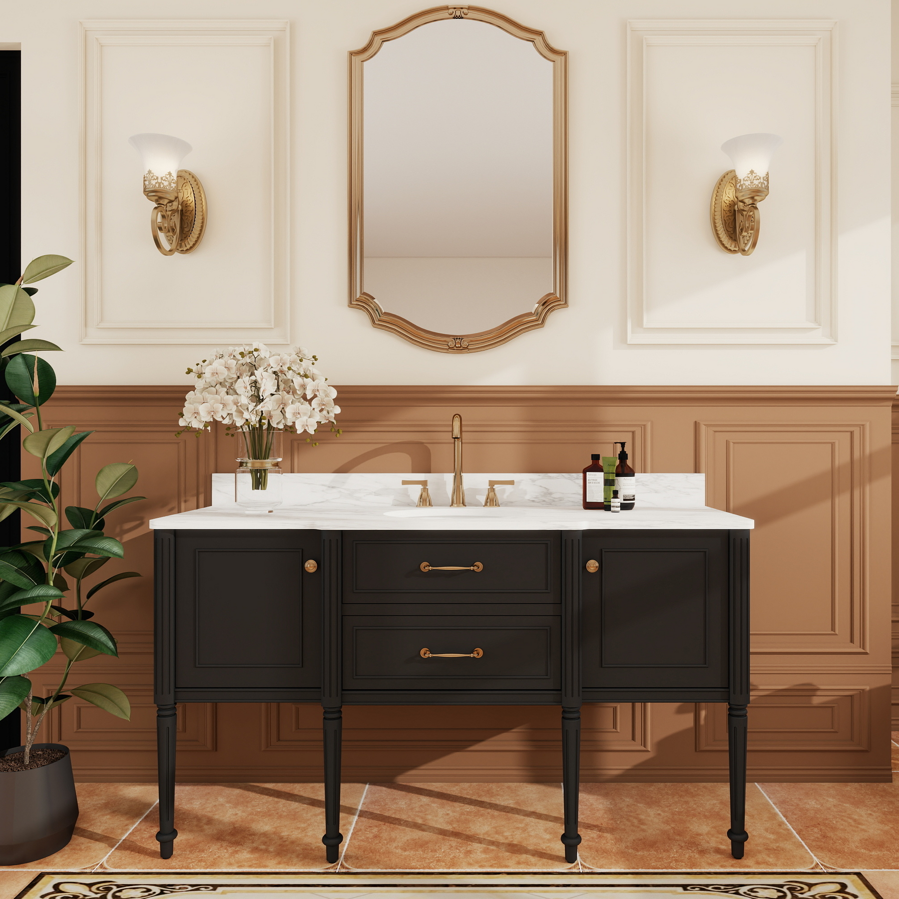 Modish 60" Wall Mounted Single Vanity Cabinets Cabinets with Solid Wood Legs