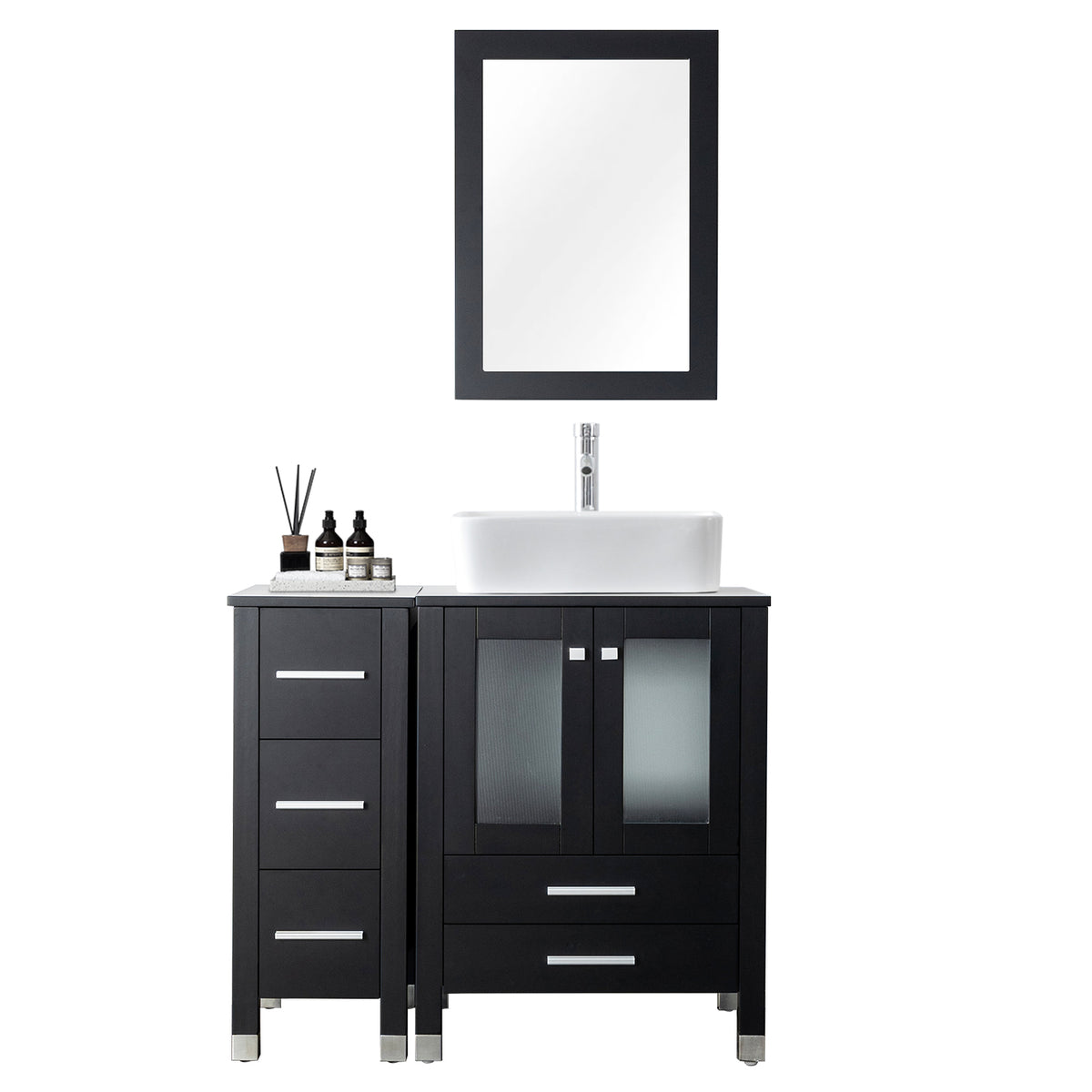 Classic 36" White Freestanding Bathroom Vanity side cabinet combo with Single Sink & Mirror