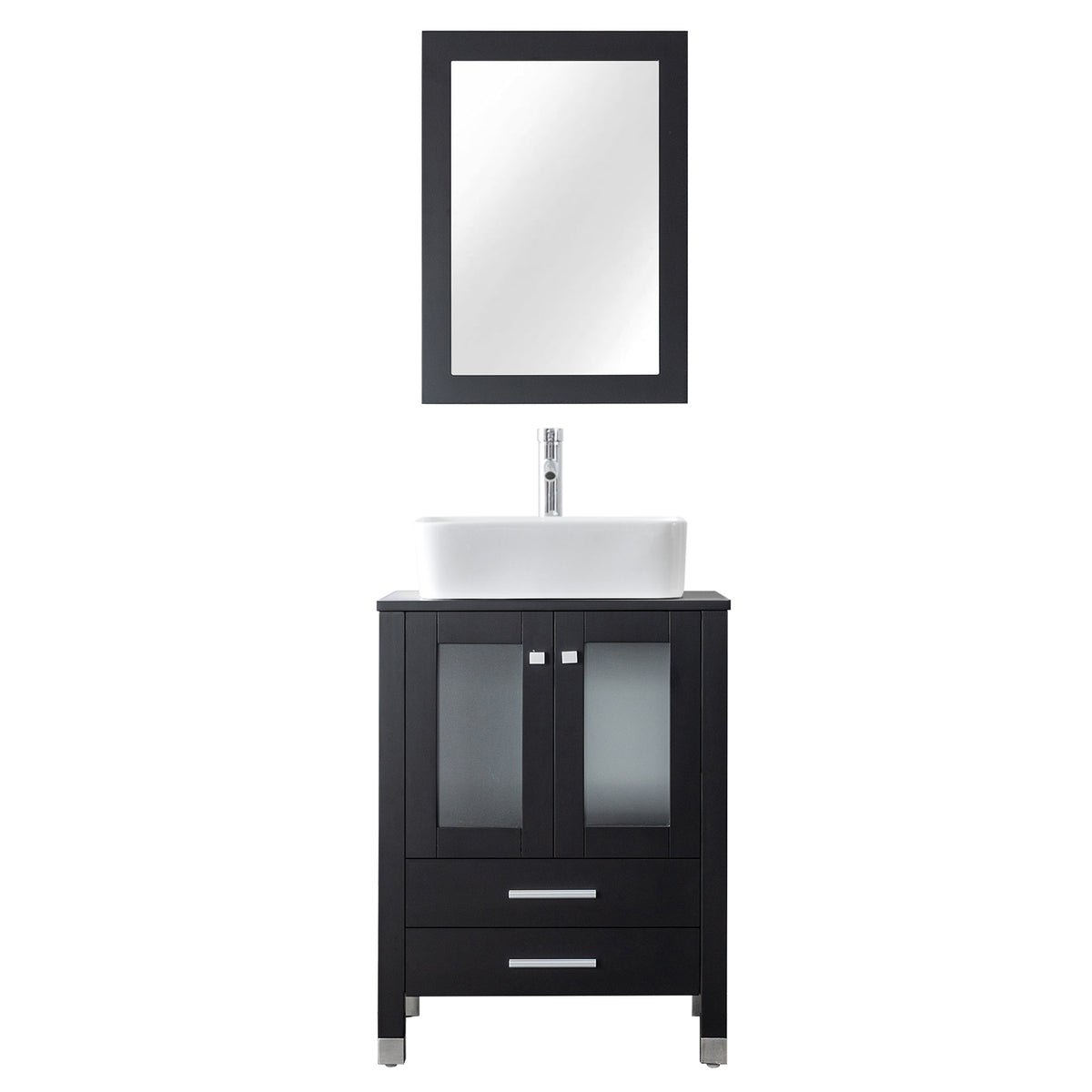 Eclife 24" Bathroom Vanity Solid Wood Construction & Painted Frame W/Mirror - Black