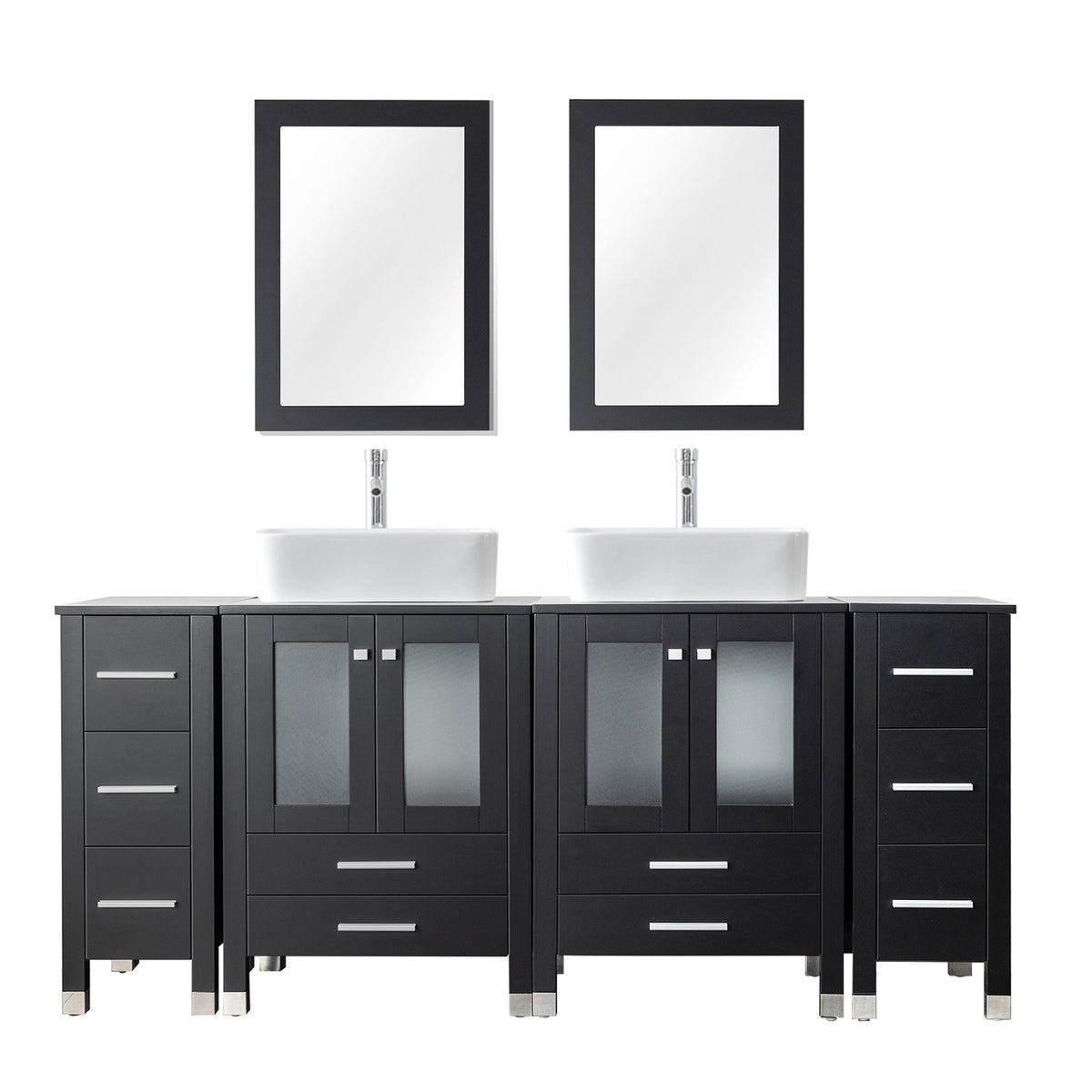 Eclife 72" Double Bathroom Vanity Sink Combos, Solid Wood Construction and Painted Frame - Black