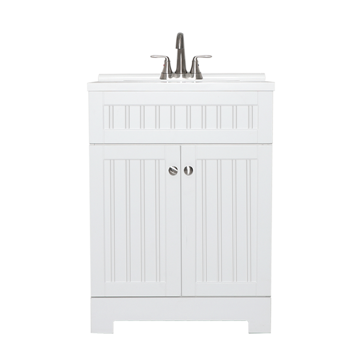 Eclife 24" -30" White Bathroom Vanity Cabinet Sink Combo W/Waterproof Resin Basin Countertop & Stainless Steel Faucet & Pop Up Drain