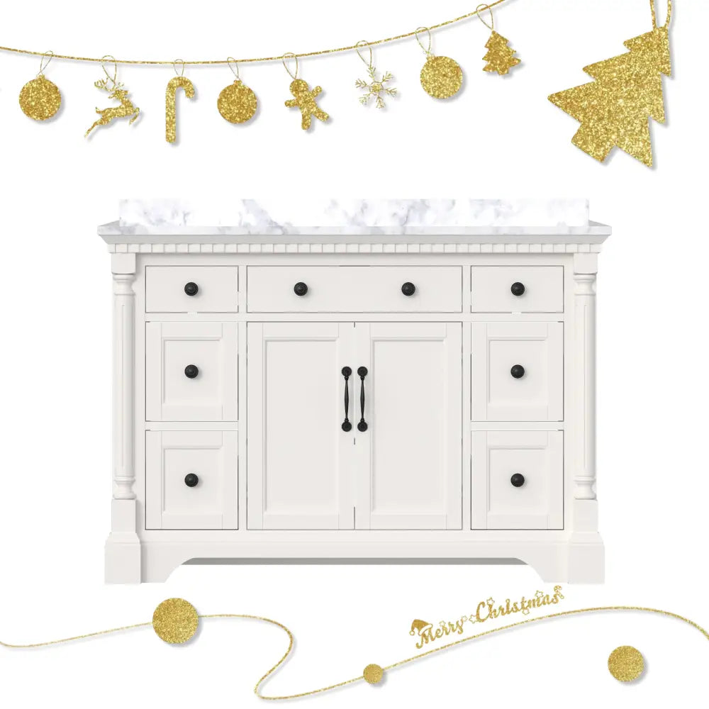 Acro 48’’ Freestanding Single Vanity Cabinets with Arch Feet Lvory White 浴室柜