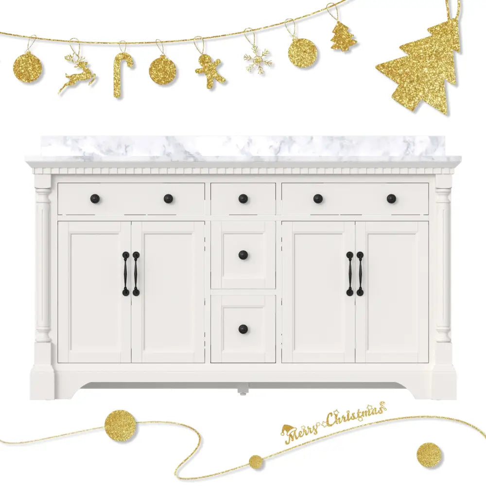 Acro 60’’ Freestanding Double Vanity Cabinets with Arch Feet Lvory White 浴室柜