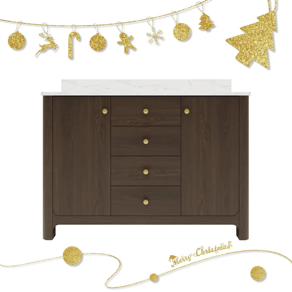 Canyon 48’’ Freestanding Single Vanity Cabinets with Curved Design Dark Oak 浴室柜