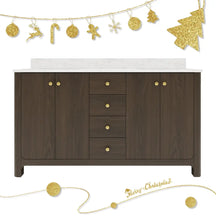 Canyon 60’’ Freestanding Double Vanity Cabinets with Curved Design Dark Oak 浴室柜