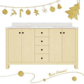 Canyon 60’’ Freestanding Double Vanity Cabinets with Curved Design Light Oak 浴室柜