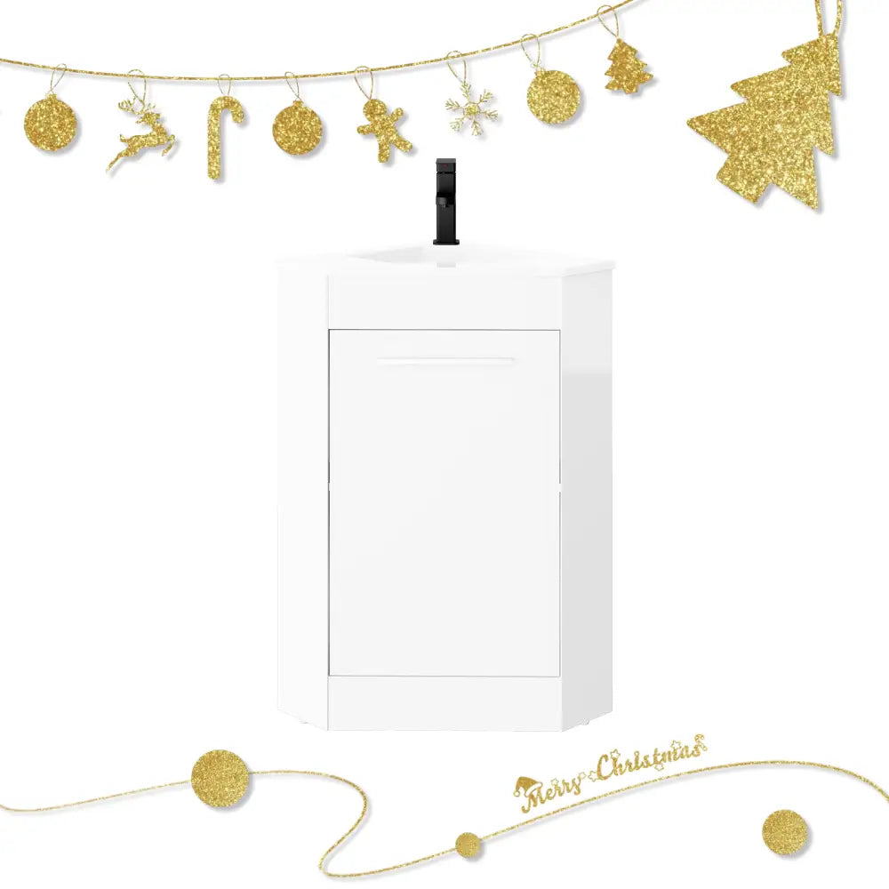 Corner 26’’ Freestanding Single Vanity Cabinets with Small Space Decor White 浴室柜