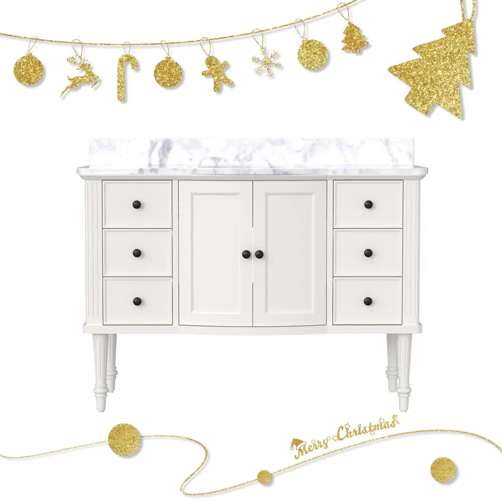 Elara 48’’ Freestanding Single Vanity Cabinets with Solid Wood Legs Lvory White 浴室柜