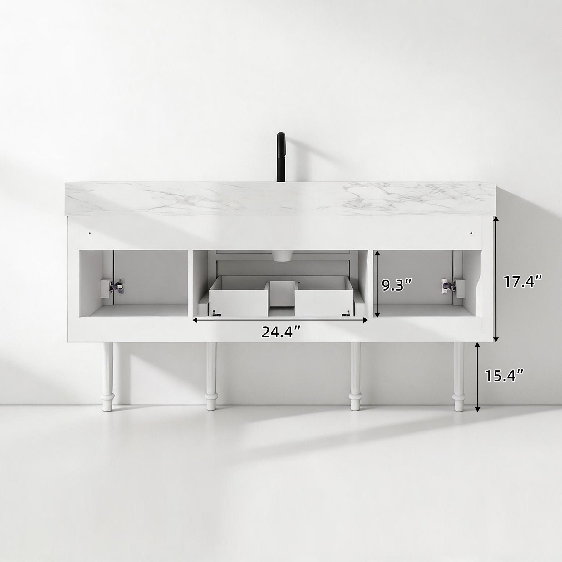 Modish 60" Single Vanity Cabinet with Solid Wood Legs, Pre-Assembled, Freestanding & Floating 2 Installation Ways