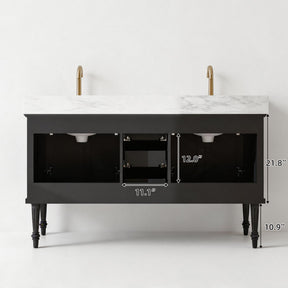 Elara 60" Freestanding Double Vanity Cabinets with Solid Wood Legs