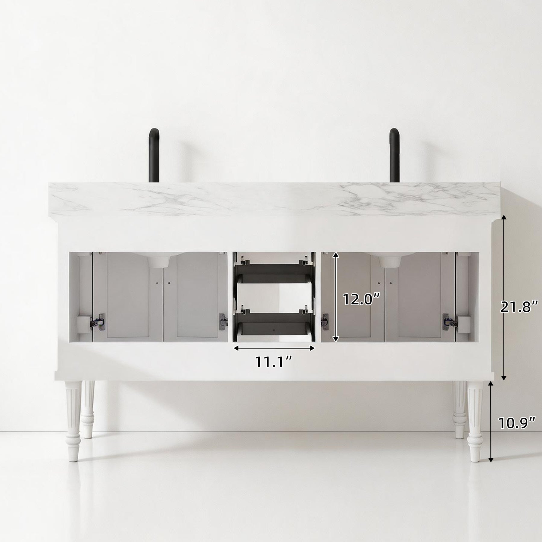 Elara 60" Freestanding Double Vanity Cabinets with Solid Wood Legs