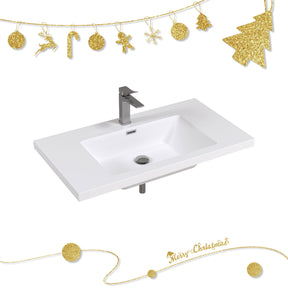36" Rectangular Integrated SMC Bathroom Sink with Faucet & Drain Kit (Fits eclife Modern-36 & Waterfall-36 Bases)