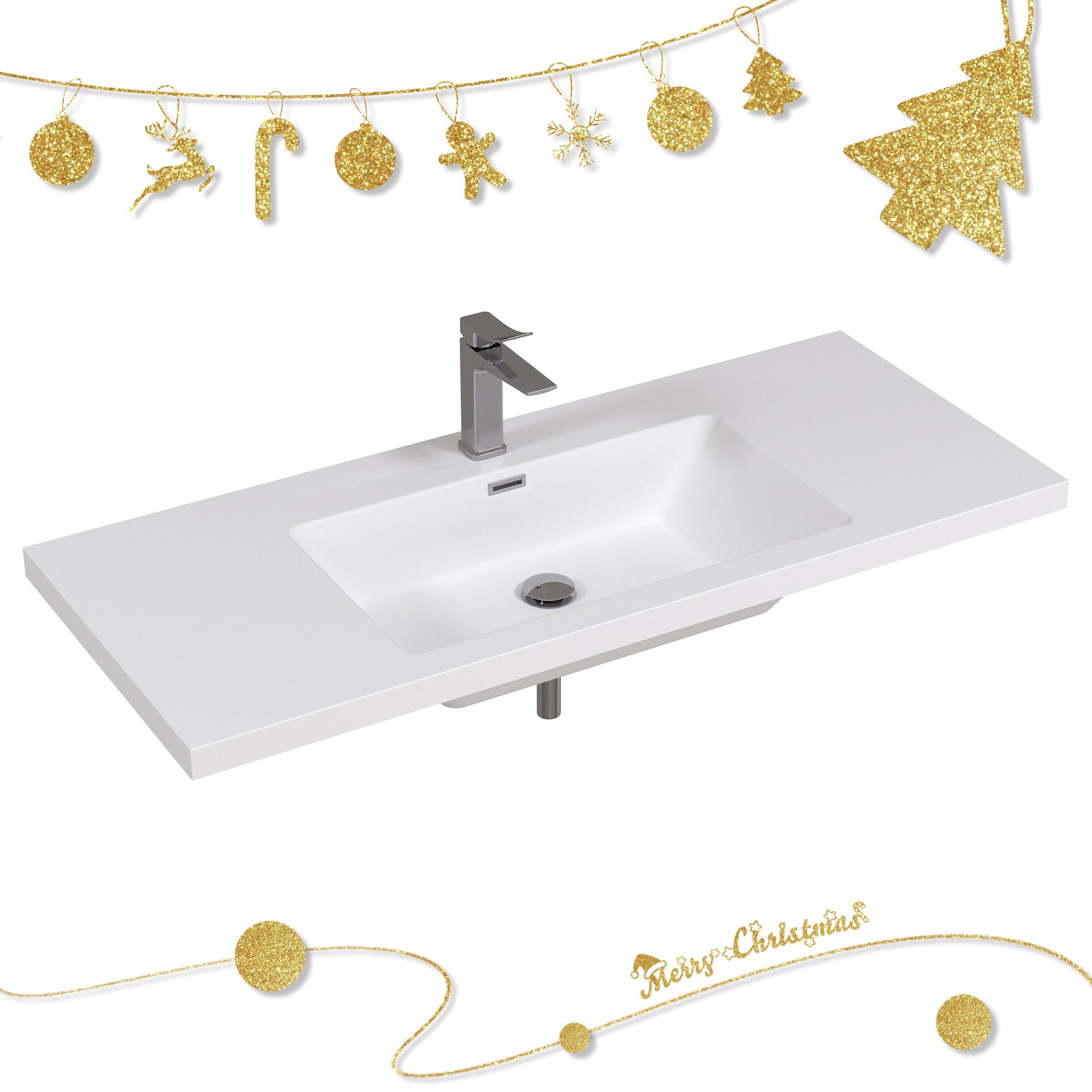 48" Rectangular Integrated SMC Bathroom Sink with Faucet & Drain Kit (Fits eclife Modern-48 & Waterfall-48 Bases)