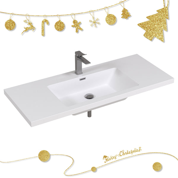 48" Rectangular Integrated SMC Bathroom Sink with Faucet & Drain Kit (Fits eclife Modern-48 & Waterfall-48 Bases)