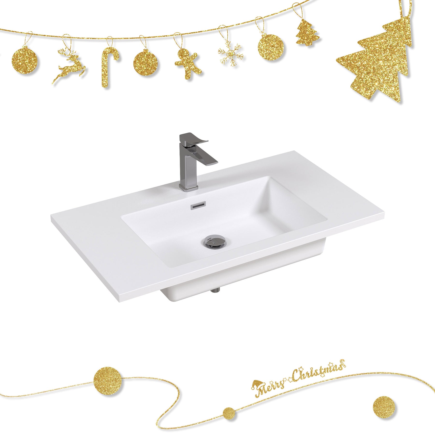 36" Rectangular Integrated Resin Bathroom Sink with Faucet & Drain Kit (Fits eclife Modern-36 & Waterfall-36 Bases)