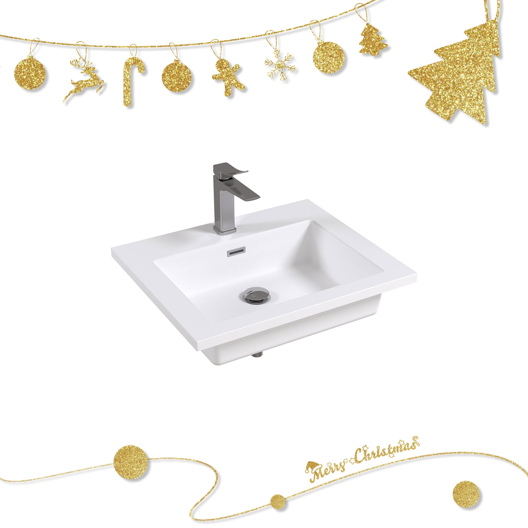 24" Rectangular Integrated Resin Bathroom Sink with Faucet & Drain Kit (Fits eclife Modern-24 & Waterfall-24 Bases)