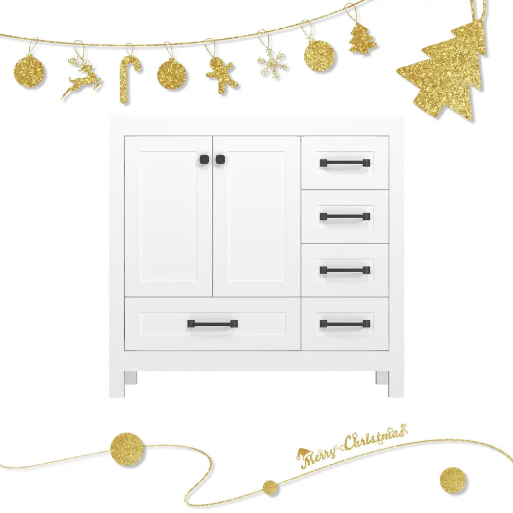 Modern 36’’ RTA Freestanding Vanity Cabinet Base with Larger Storage Room (Countertop & Sink Not Included) White 浴室柜