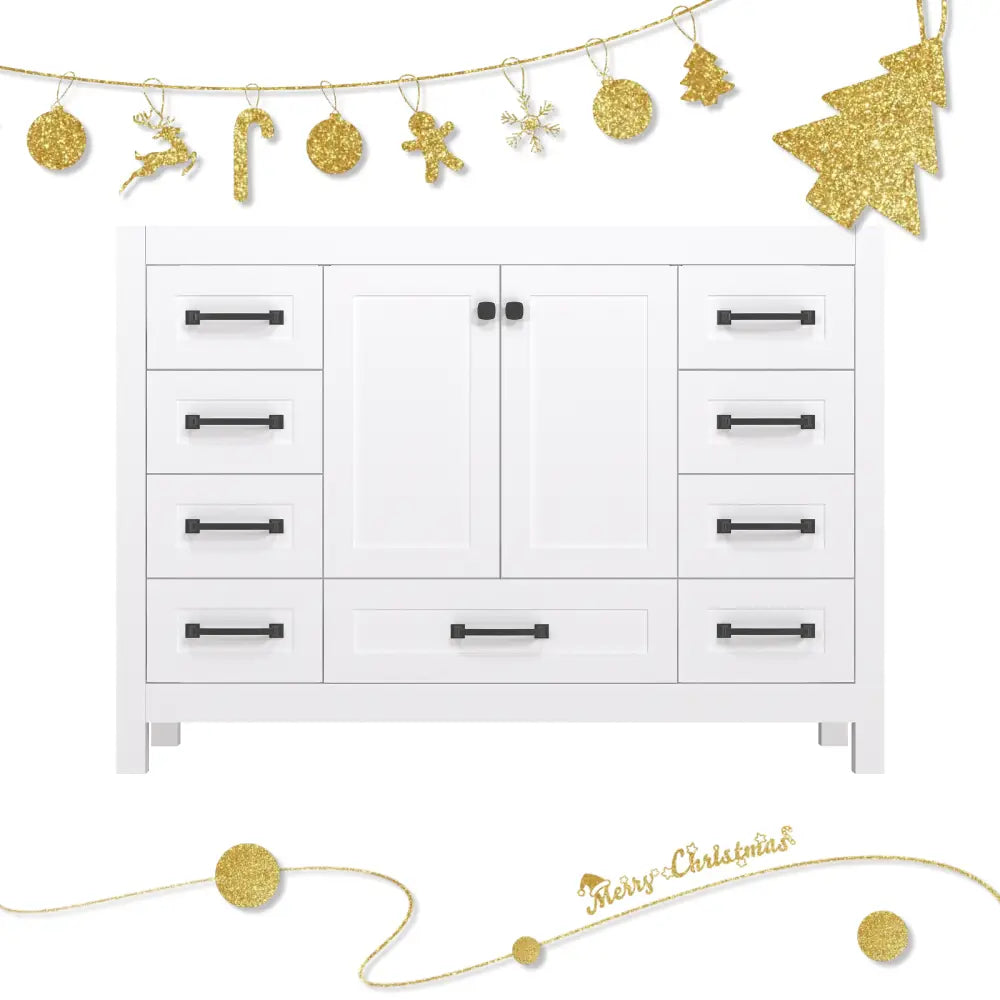 Modern 48’’ RTA Freestanding Vanity Cabinet Base with Larger Storage Room (Countertop & Sink Not Included) White 浴室柜