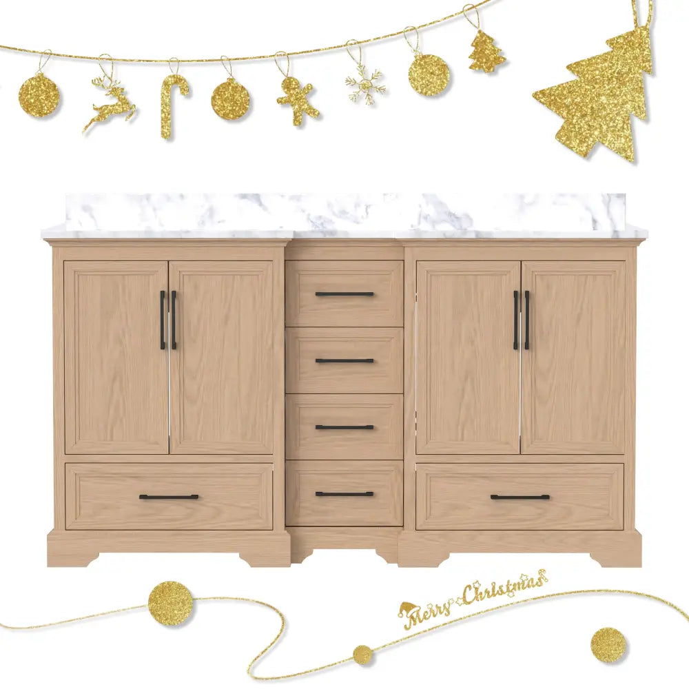 Nobilis 60’’ Freestanding Double Vanity Cabinets with Symmetrical Layout Pale Linen 浴室柜