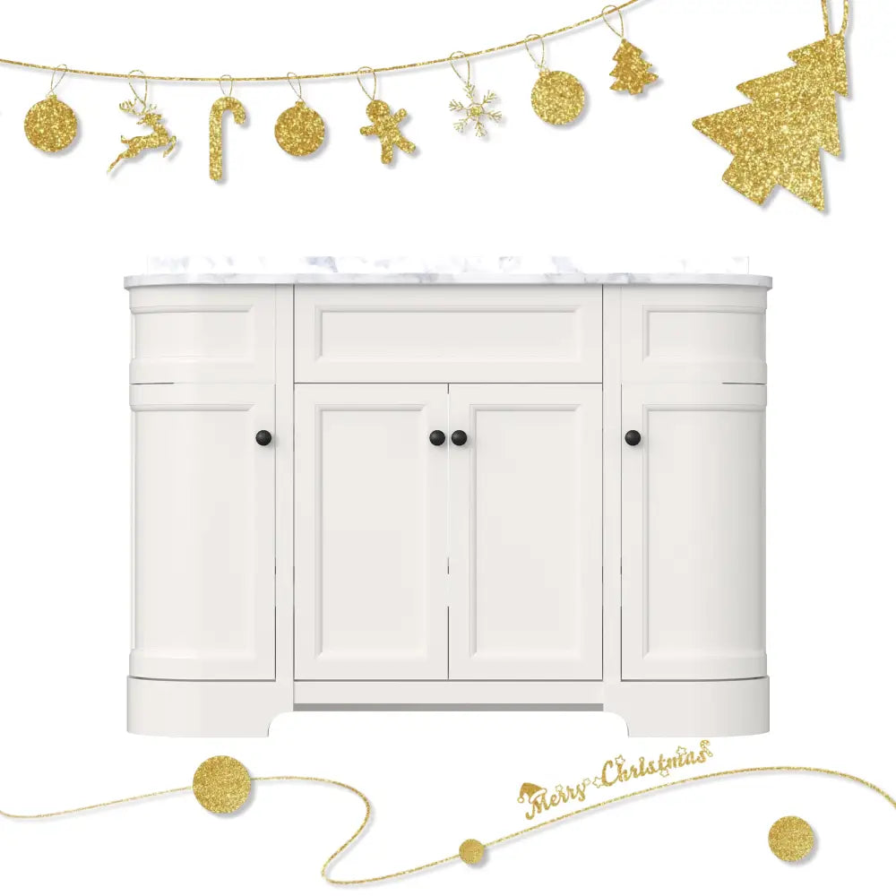 Opuluxe 48’’ Freestanding Single Vanity Cabinets with Curved Design Lvory White 浴室柜