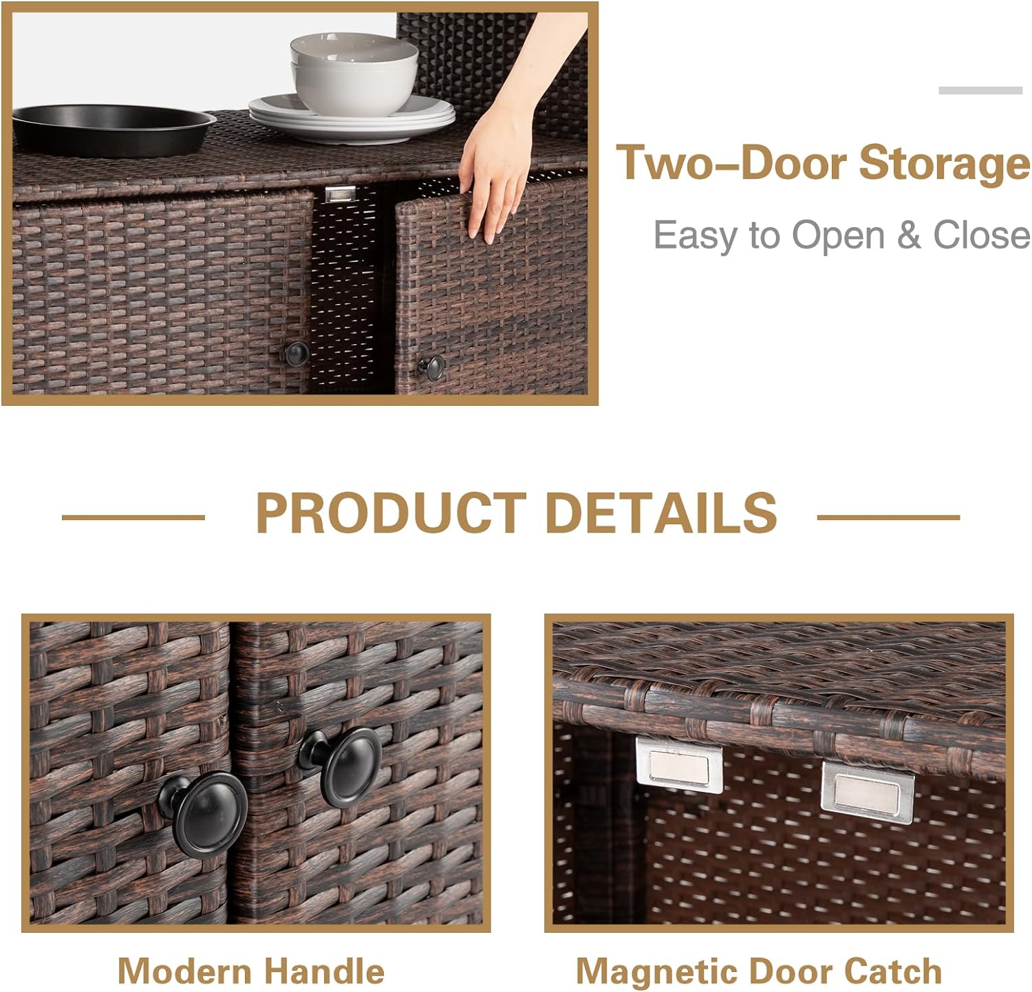 Eclife Outdoor Wicker Rattan Storage Cabinet with 2 Doors, Shelves & Polystyrene Top