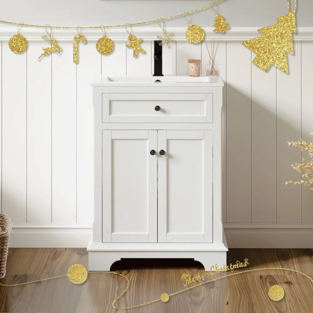 Retro 24’’ Freestanding Single Vanity Cabinets with Arch Feet White 浴室柜