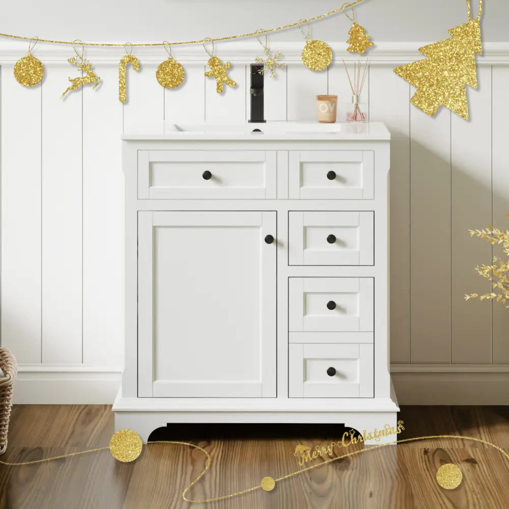 Retro 30’’ Freestanding Single Vanity Cabinets with Arch Feet White 浴室柜