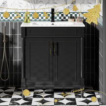 Retro 30’’ Freestanding Single Vanity Cabinets with Circular Column Black 浴室柜