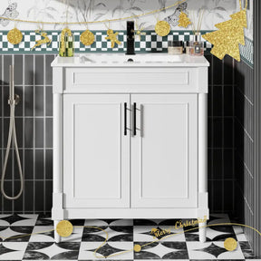 Retro 30’’ Freestanding Single Vanity Cabinets with Circular Column White 浴室柜