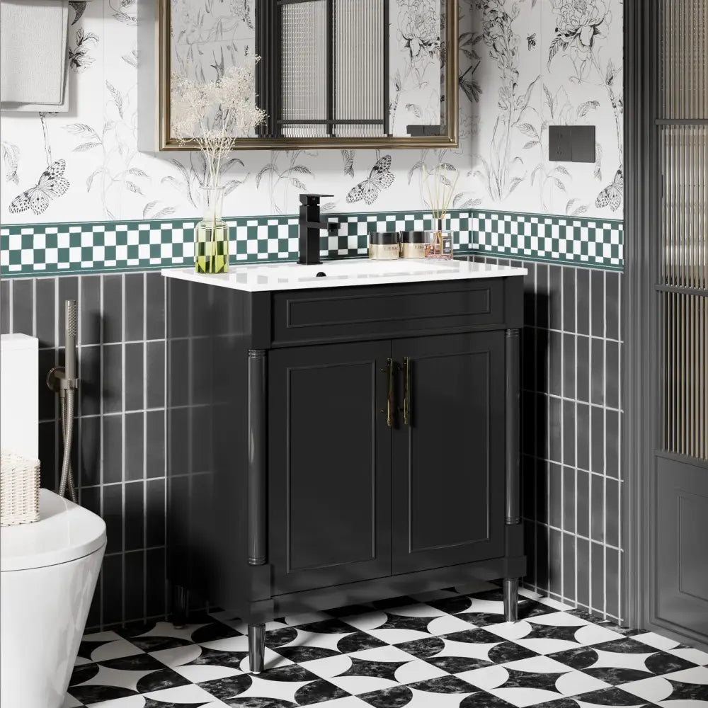 Retro 30’’ Freestanding Single Vanity Cabinets with Circular Column 浴室柜