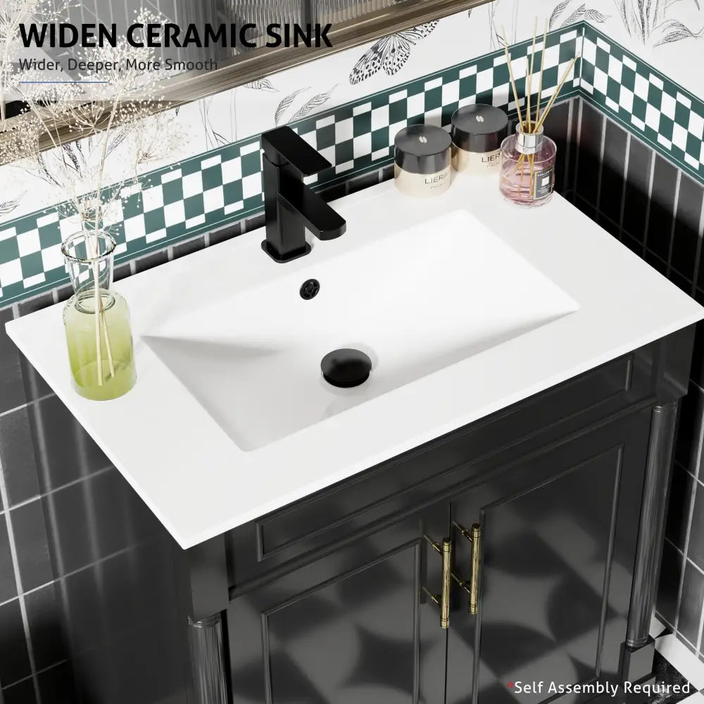 Retro 30’’ Freestanding Single Vanity Cabinets with Circular Column 浴室柜