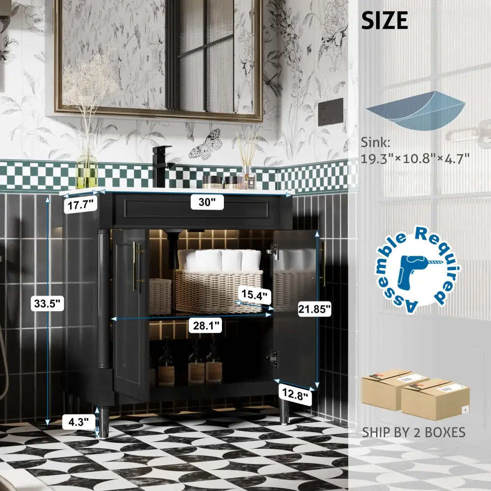 Retro 30’’ Freestanding Single Vanity Cabinets with Circular Column 浴室柜