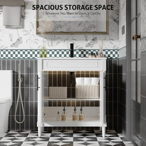 Retro 30’’ Freestanding Single Vanity Cabinets with Circular Column 浴室柜