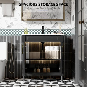 Retro 30’’ Freestanding Single Vanity Cabinets with Circular Column 浴室柜