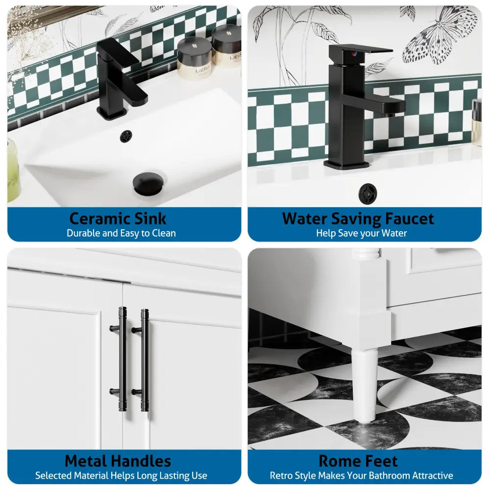 Retro 30’’ Freestanding Single Vanity Cabinets with Circular Column 浴室柜