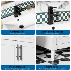 Retro 30’’ Freestanding Single Vanity Cabinets with Circular Column 浴室柜