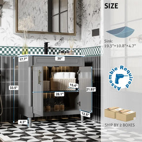 Retro 30’’ Freestanding Single Vanity Cabinets with Circular Column 浴室柜