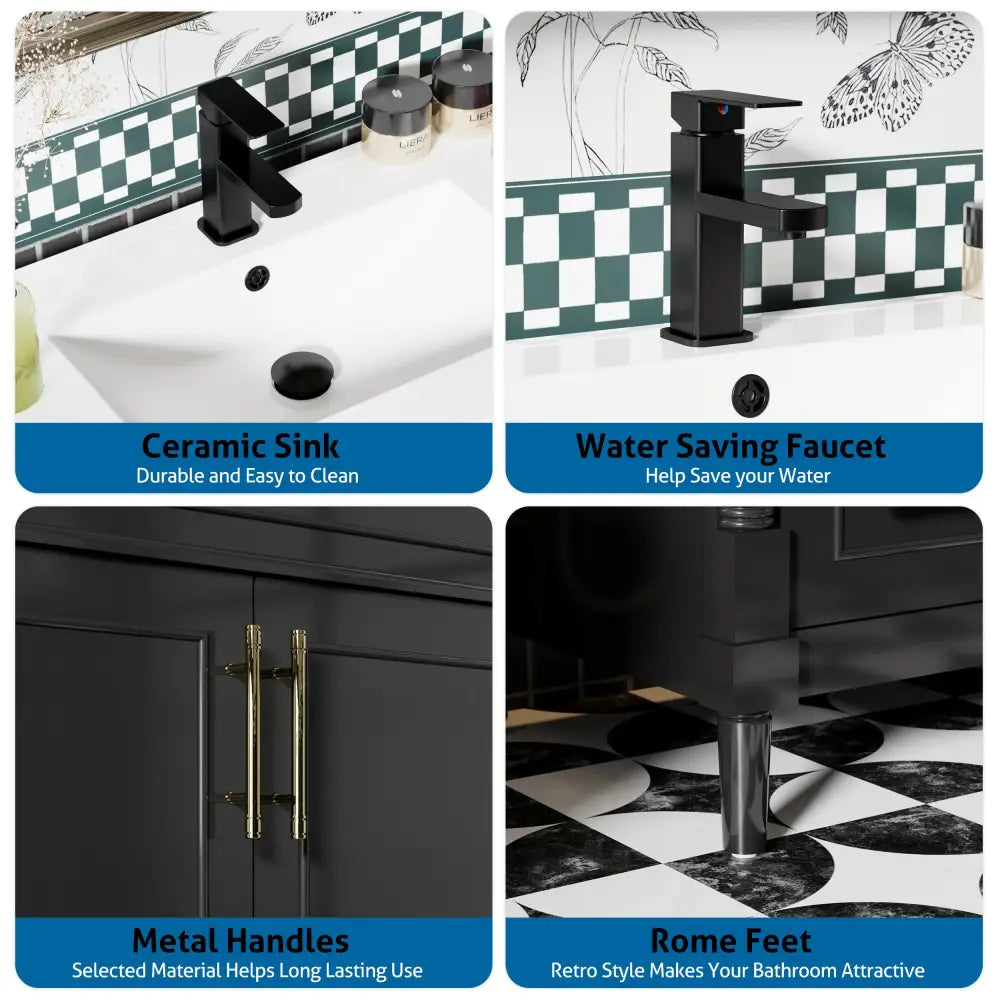 Retro 30’’ Freestanding Single Vanity Cabinets with Circular Column 浴室柜