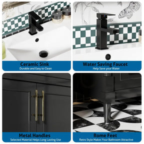 Retro 30’’ Freestanding Single Vanity Cabinets with Circular Column 浴室柜