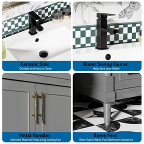 Retro 30’’ Freestanding Single Vanity Cabinets with Circular Column 浴室柜