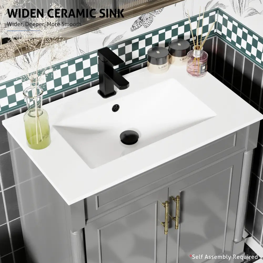 Retro 30’’ Freestanding Single Vanity Cabinets with Circular Column 浴室柜