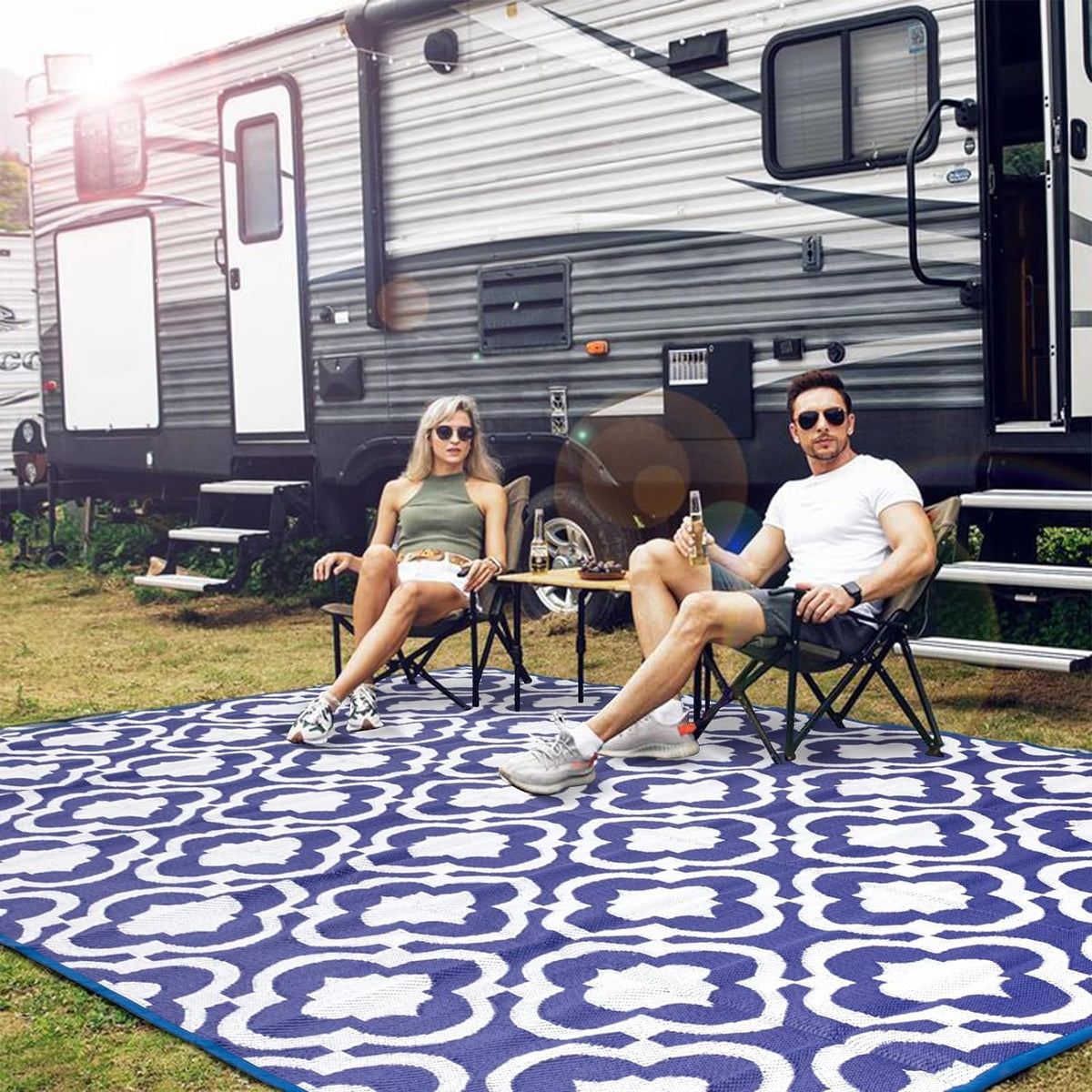 Eclife Outdoor Large Reversible RV Camping Rug, Waterproof & Portable, Blue