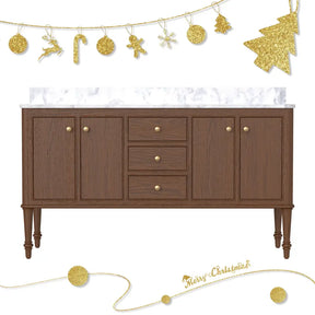 Verve 60’’ Freestanding Double Vanity Cabinets with Wall Mounted Options Dark Oak 浴室柜