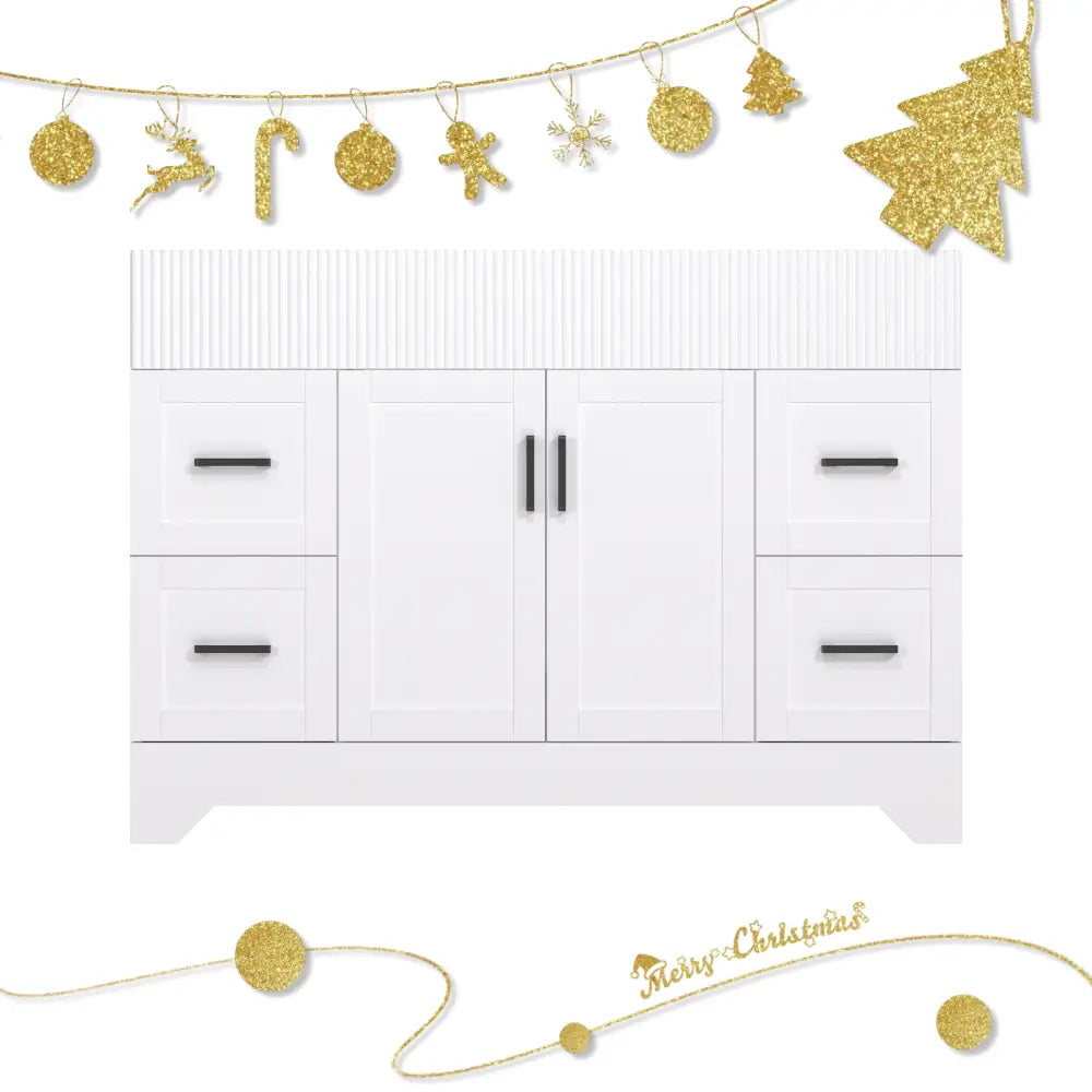 Waterfall 48’’ RTA Freestanding Vanity Cabinet Base with Vertical Striped Decor (Countertop & Sink Not Included) White