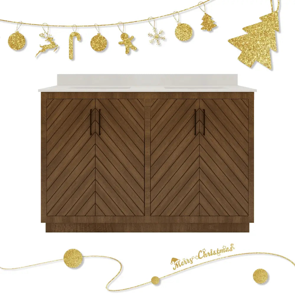 Zoom 48’’ Freestanding Double Vanity Cabinets with Chevron Pattern Dark Walnut 浴室柜