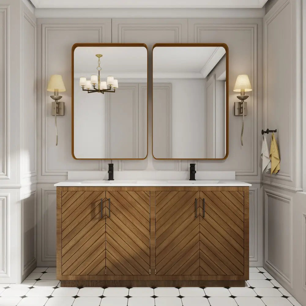 Zoom 60’’ Freestanding Double Vanity Cabinets with Chevron Pattern 浴室柜