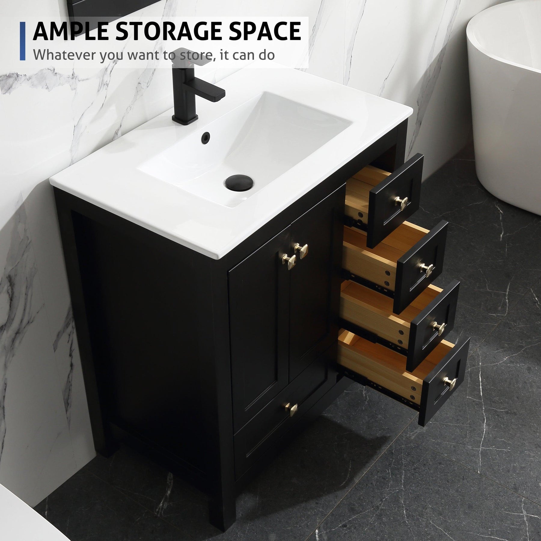 36'' Bathroom Vanities Cabinet with Sink Combo Set,Matte Black Faucet,Undermount Ceramic Sink with Thickened Wood,