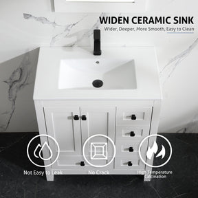 Eclife 30'' Bathroom Vanities Cabinet with Sink Combo Set, Undermount Ceramic Sink with Thickened Wood