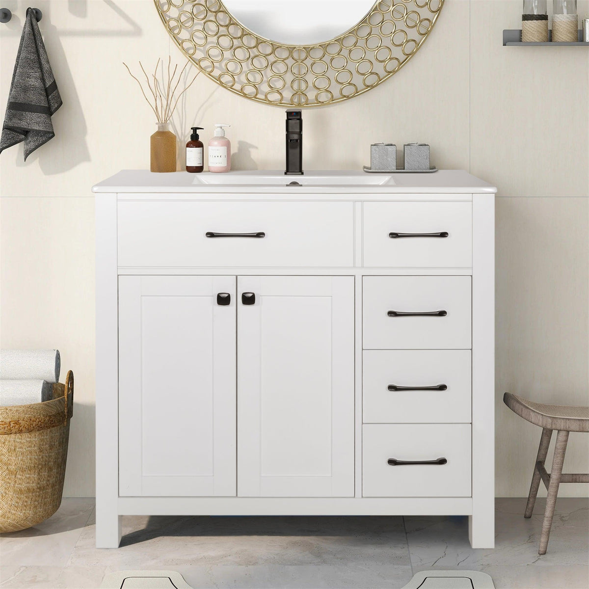 Eclife 36" Bathroom Vanity Cabinet with Undermount Vessel Sink Combo