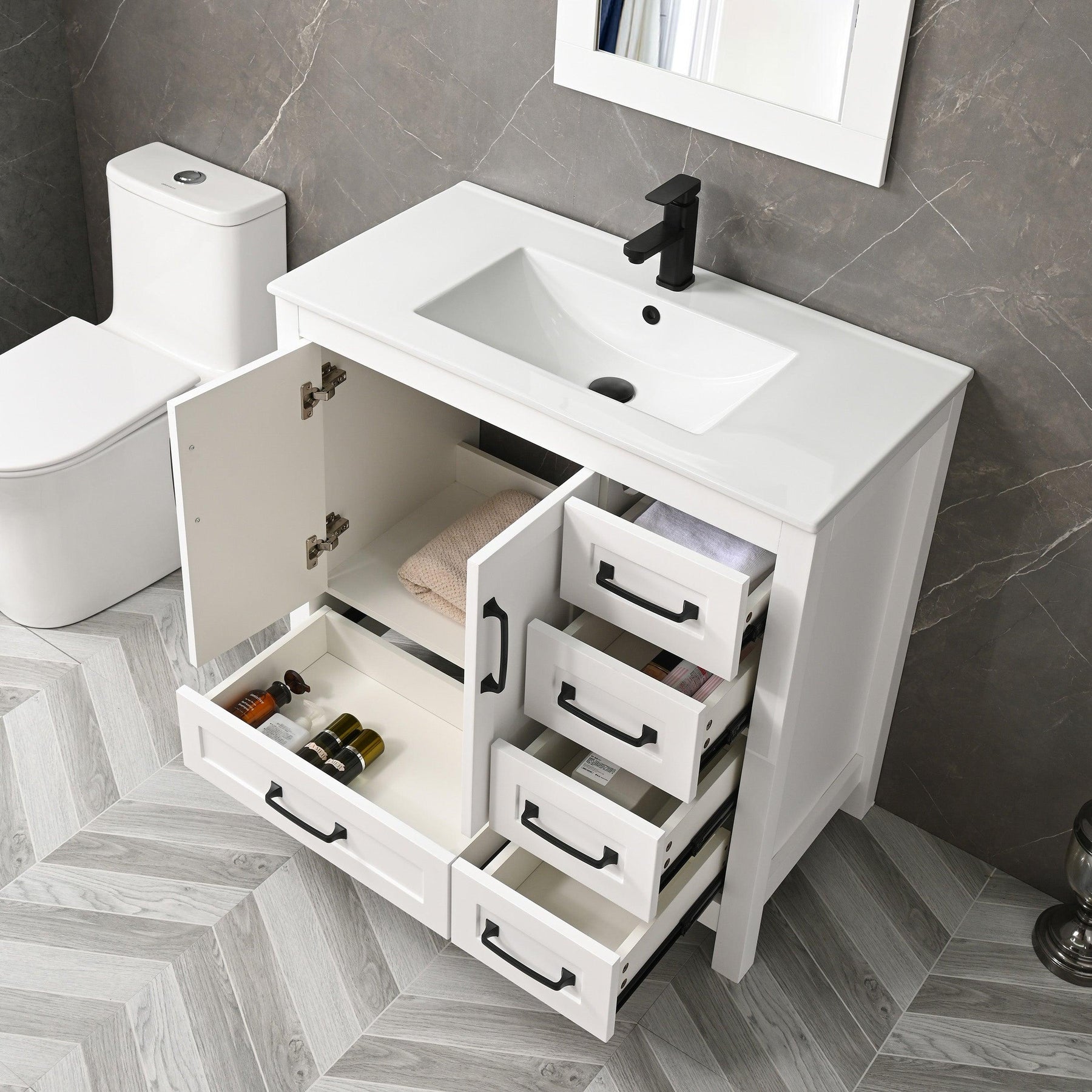 Modern 36" Freestanding Bathroom Vanity Combo with Single Undermount Sink & Mirror